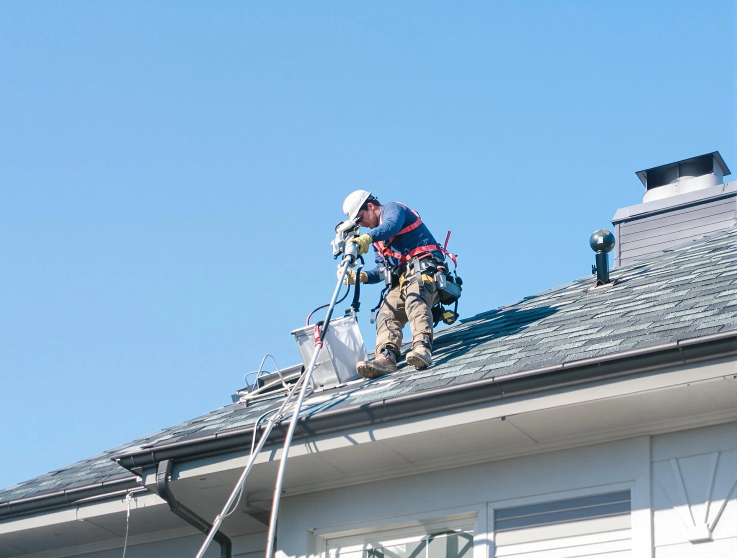 Fairburn Dryer Vent Cleaning certified technician cleaning a roof-mounted dryer vent system in Fairburn