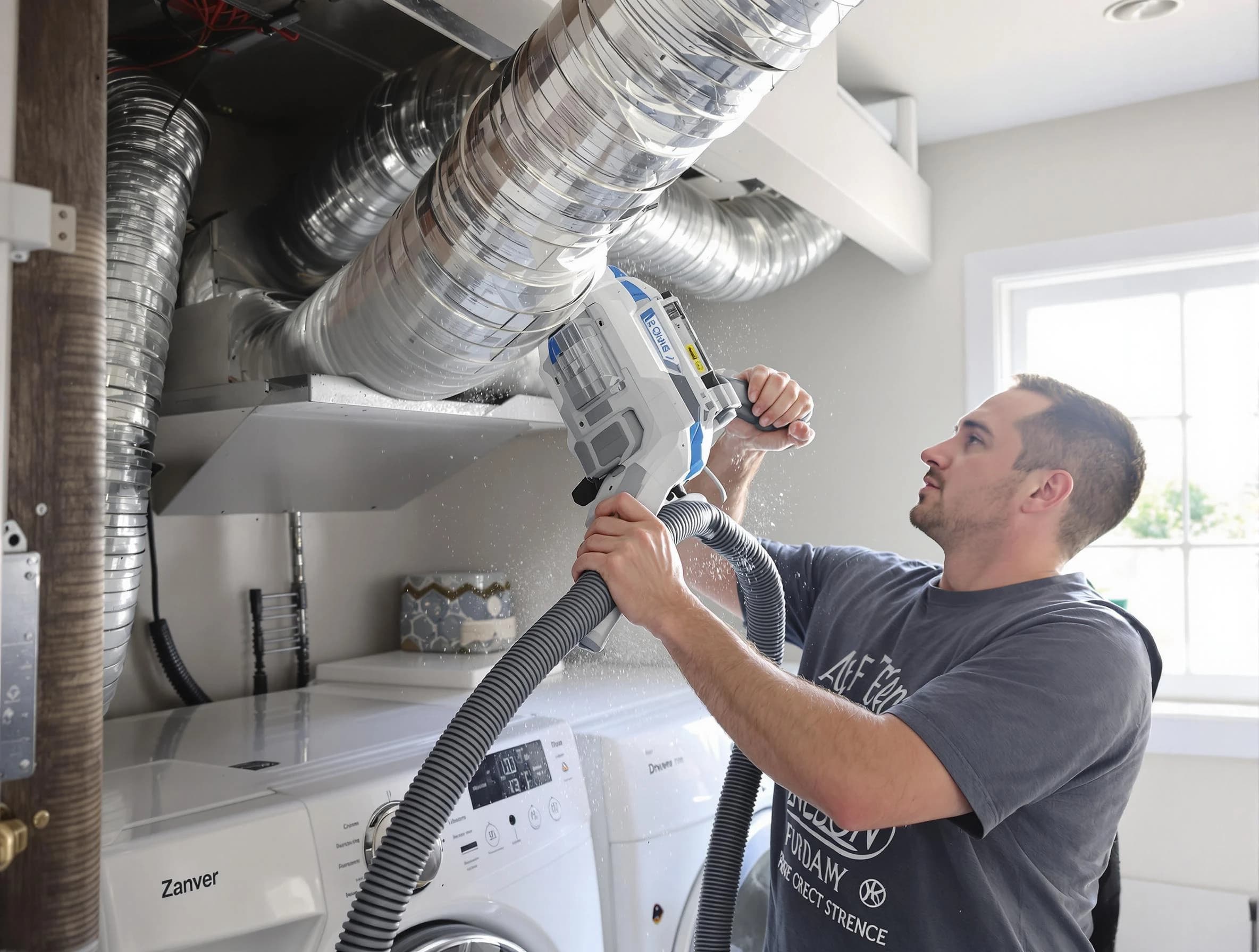 Fairburn Dryer Vent Cleaning specialist cleaning deep within a dryer vent duct system in Fairburn