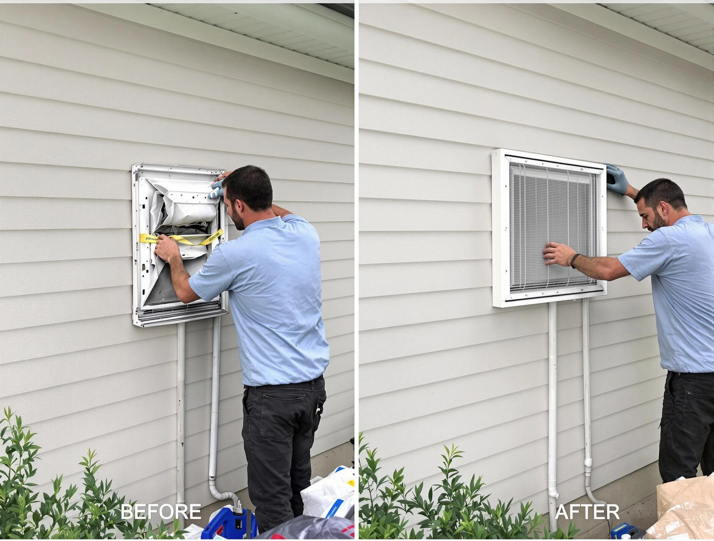 Fairburn Dryer Vent Cleaning technician installing high-quality dryer vent cover at a residential property in Fairburn